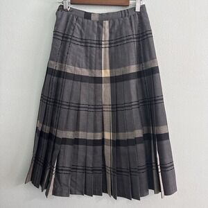 Vintage 60's Highland Queen Virgin Wool Gray Plaid Reversible skirt Women 10